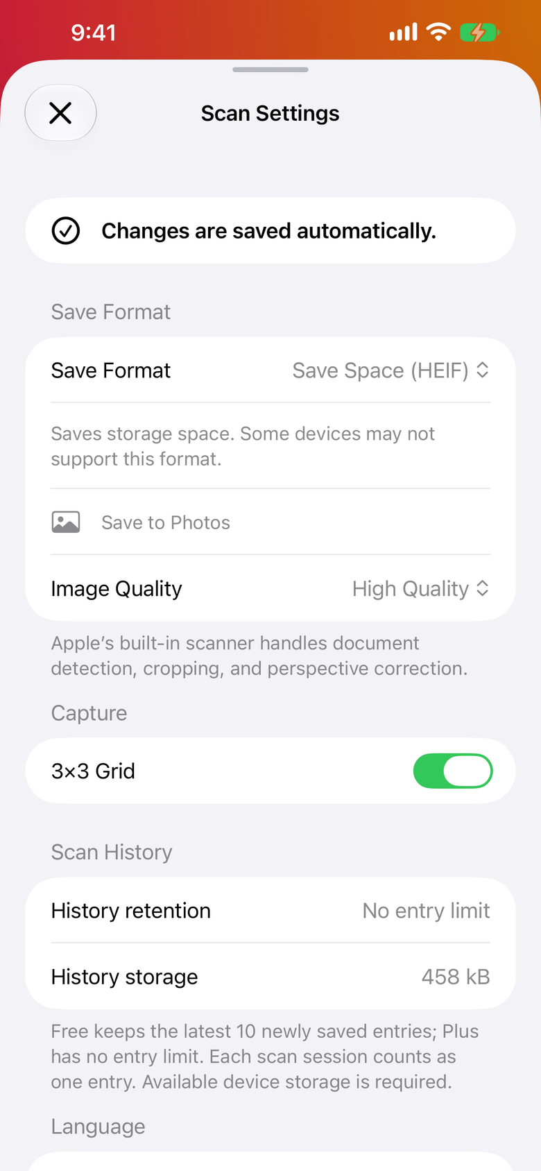 PyonScan — Scan settings (with Plus)